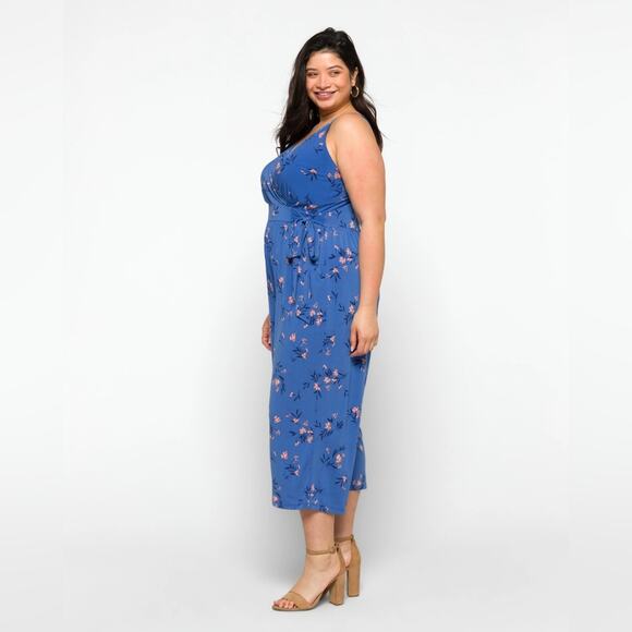 Kaileigh Rica Sleeveless Floral Midi Length Jumpsuit Boho Garden Girl Blue 2X - Picture 3 of 15